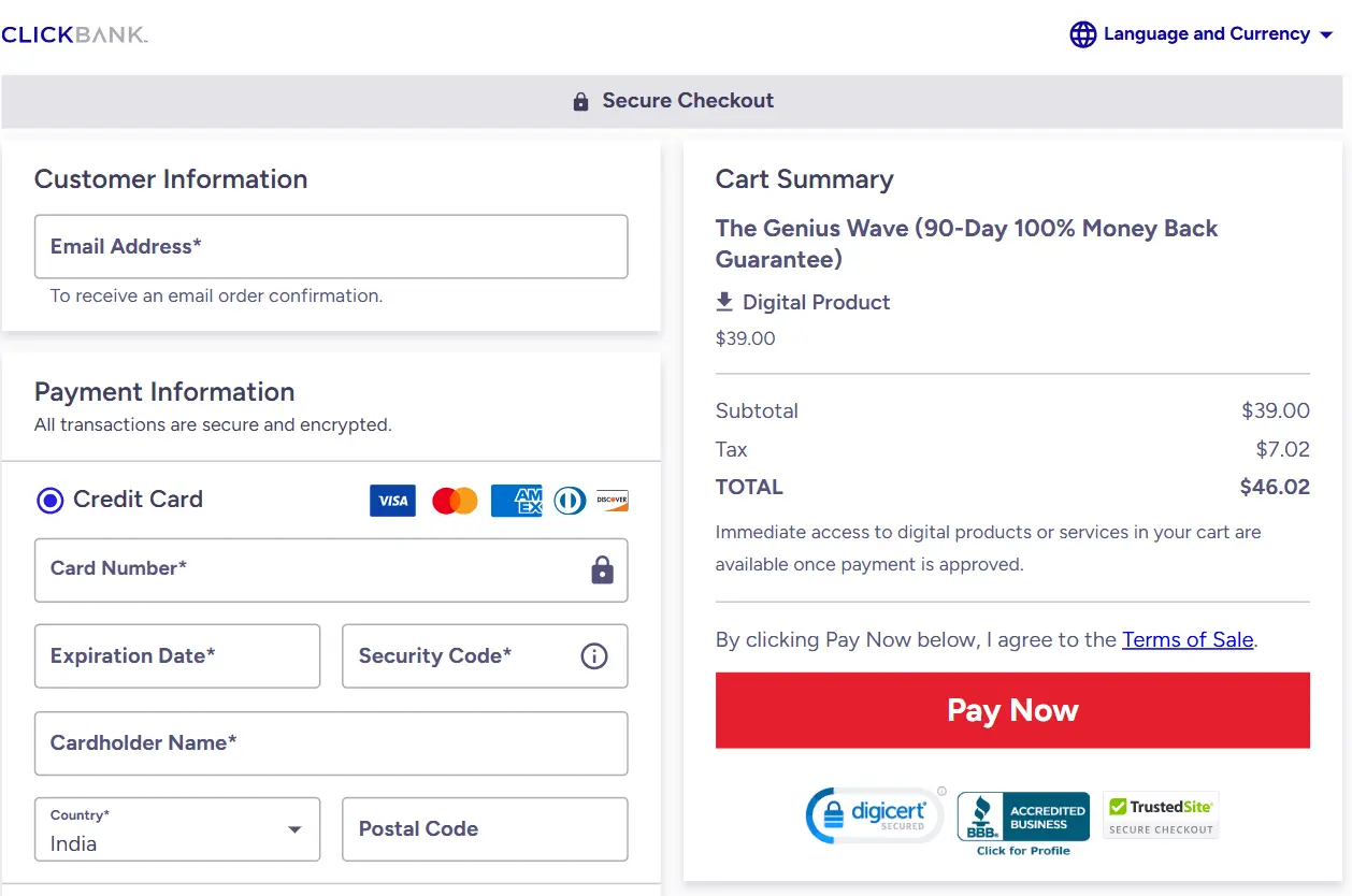 The Genius Wave Checkout Page